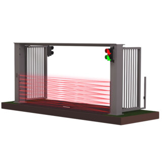 Render van een open speedgate met bovengeleiding met een fotocelgordijn